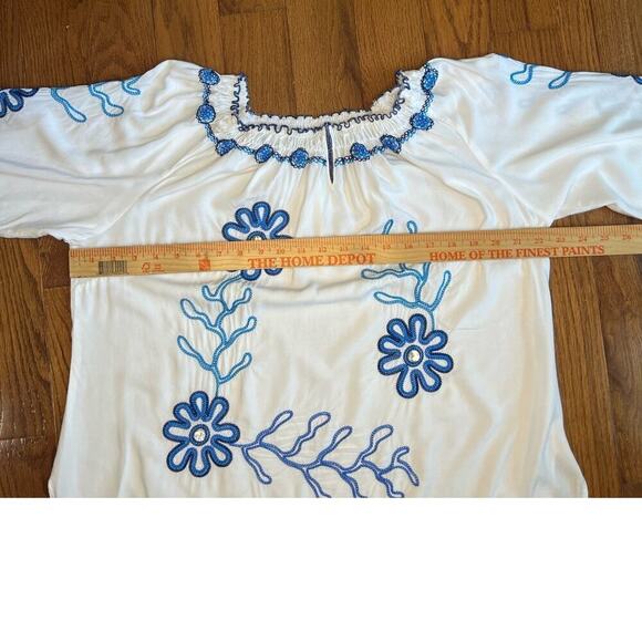 Avenue Embroidered Tunic, Floral, White/Blue, Floral, size 18/20, Hippie Boho - Picture 8 of 10